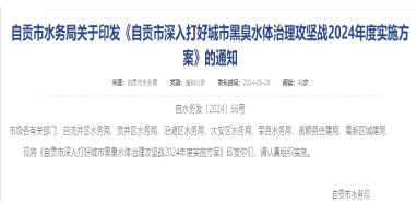 《四川自貢市深入打好城市黑臭水體治理攻堅(jiān)戰(zhàn)2024年度實(shí)施方案》印發(fā)！